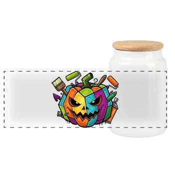Citrouille graffiti d’Halloween - Boîte à biscuits avec couvercle en bois - blanc - Devant