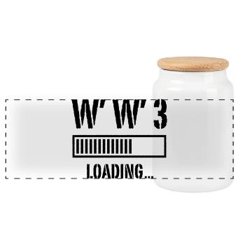 World War 3 Loading... (Peace / War / Black) - Panoramic Cookie Jar with Wooden Lid - white - Front