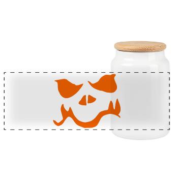 Minimalist Pumpkin Face Halloween - Panoramic Cookie Jar with Wooden Lid - white - Front