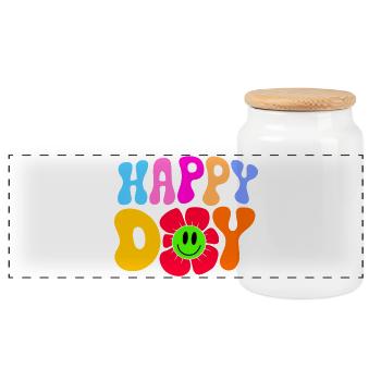 Happy day  - Panorama Keksdose mit Holzdeckel - Weiß - Vorne