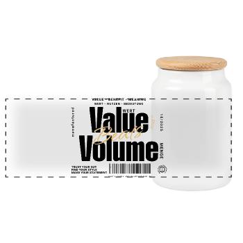 Value Beats Volume – Statement Design (Light) - Panoramic Cookie Jar with Wooden Lid - white - Front