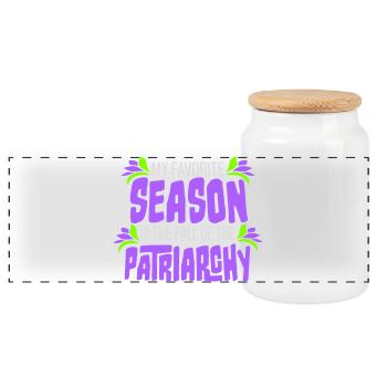 My favorite season is the fall of the patriarchy - Panorama Keksdose mit Holzdeckel - Weiß - Vorne
