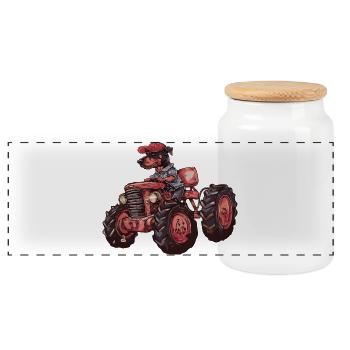 Doberman Chien Tracteur Agriculteur - Boîte à biscuits avec couvercle en bois - blanc - Devant