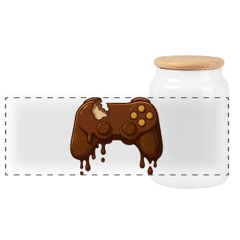 Chocolate Gamepad Drops - Panoramic Cookie Jar with Wooden Lid - white - Front