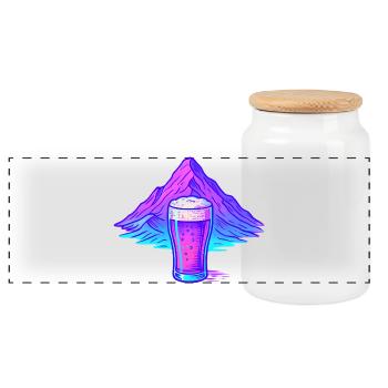 Neon Bierglas vor Berglandschaft - Panorama Keksdose mit Holzdeckel - Weiß - Vorne