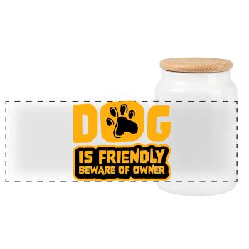 Dog Friendly Beware Owner Warnung Humor Beschützen - Panorama Keksdose mit Holzdeckel - Weiß - Vorne
