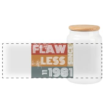 44. Geburtstag Flawless since 11/1981 - Panorama Keksdose mit Holzdeckel - Weiß - Vorne