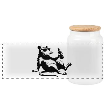 Ratte mit Flasche Sonnenbrille - Panorama Keksdose mit Holzdeckel - Weiß - Vorne