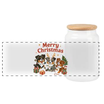 Süßes Australian Shepherd Weihnachtdesign - Panorama Keksdose mit Holzdeckel - Weiß - Vorne