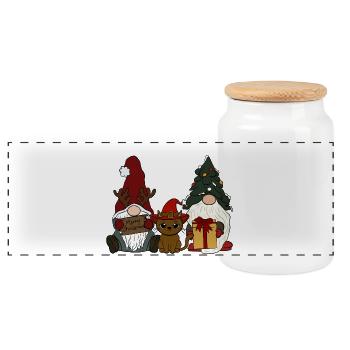 Gnome avec chat - Boîte à biscuits avec couvercle en bois - blanc - Devant