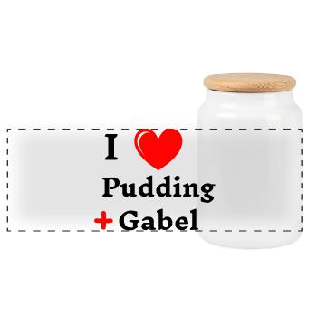 I liebe Pudding und Gabel pudding mit gabel essen  - Panorama Keksdose mit Holzdeckel - Weiß - Vorne