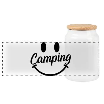 Sourire de camping - Boîte à biscuits avec couvercle en bois - blanc - Devant