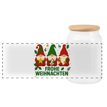 Frohe Weihnachten Wichtel Weihnachtsdesign - Panorama Keksdose mit Holzdeckel - Weiß - Vorne