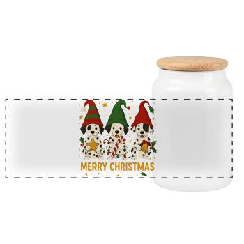 Cute Dalmatian Christmas Design - Panoramic Cookie Jar with Wooden Lid - white - Front