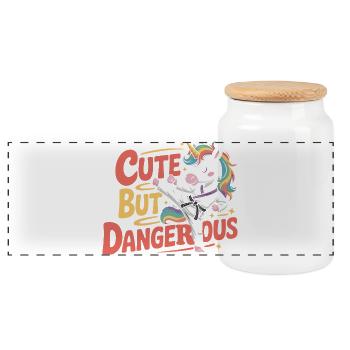 Karaté licorne mignon mais dangereux - Boîte à biscuits avec couvercle en bois - blanc - Devant