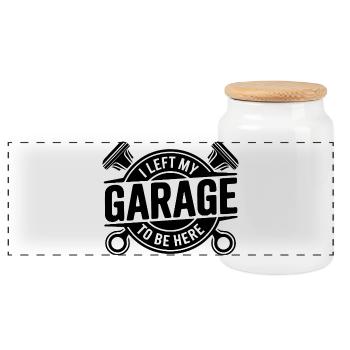 I Left My Garage Quote Mechanic - Panoramic Cookie Jar with Wooden Lid - white - Front