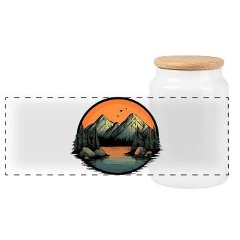 Mountains Nature - Panoramic Cookie Jar with Wooden Lid - white - Front