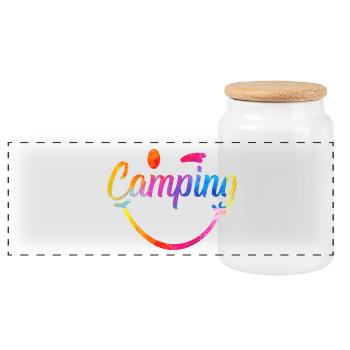 Camping Farbenspiel Logo - Panorama Keksdose mit Holzdeckel - Weiß - Vorne