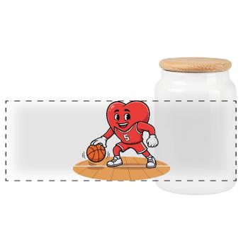Mascotte de basketteur en maillot rouge - Boîte à biscuits avec couvercle en bois - blanc - Devant