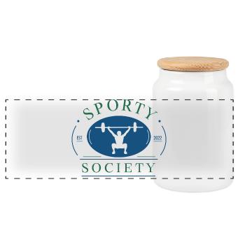 The Sporty Society - Weightlifting Fitness Training - Panoramic Cookie Jar with Wooden Lid - white - Front