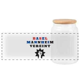 Basel and Mannheim united - Panoramic Cookie Jar with Wooden Lid - white - Front
