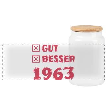 Jahr 1963 - Panorama Keksdose mit Holzdeckel - Weiß - Vorne