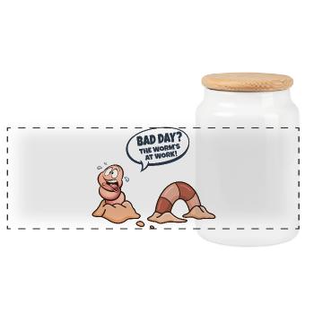 Worm in the workplace Bad day - Panoramic Cookie Jar with Wooden Lid - white - Front