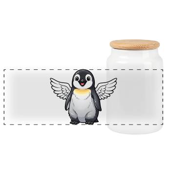 Ange pingouin mignon avec des ailes oiseau de dessin animé - Boîte à biscuits avec couvercle en bois - blanc - Devant