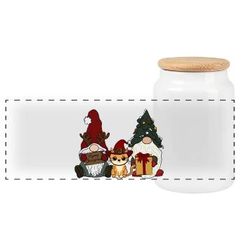 Chat avec gnome - Boîte à biscuits avec couvercle en bois - blanc - Devant