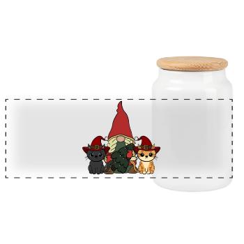 Cat Gnome - Panoramic Cookie Jar with Wooden Lid - white - Front