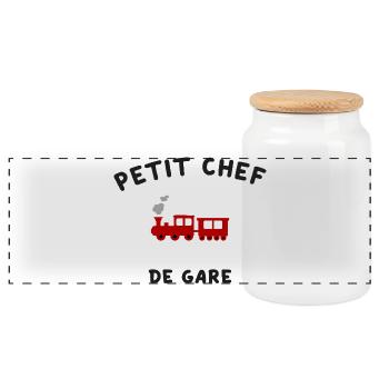 Petit Maître de Gare Locomotive Train - Panoramic Cookie Jar with Wooden Lid - white - Front
