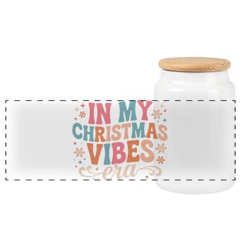 In My Christmas Vibes Era - Panoramic Cookie Jar with Wooden Lid - white - Front