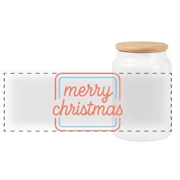 Neon Merry Christmas Schriftzug - Panorama Keksdose mit Holzdeckel - Weiß - Vorne