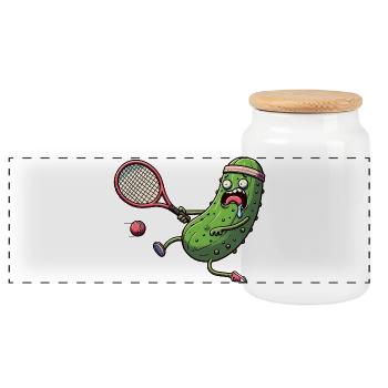 Drôle de concombre jouant au tennis avec bandeau - Boîte à biscuits avec couvercle en bois - blanc - Devant