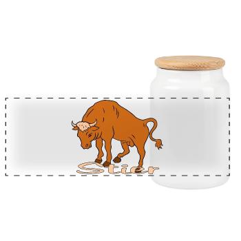 Zodiac sign Taurus - Panoramic Cookie Jar with Wooden Lid - white - Front