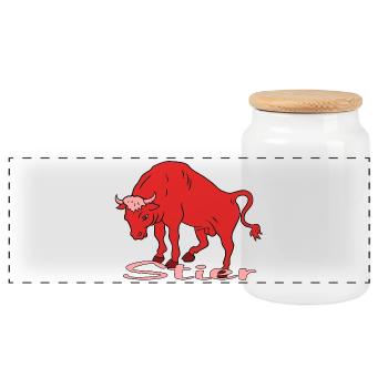 Taurus Zodiac Sign - Panoramic Cookie Jar with Wooden Lid - white - Front