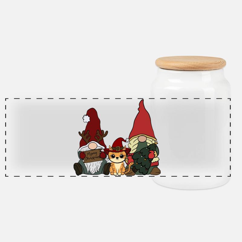 Chat avec gnome - Boîte à biscuits avec couvercle en bois - blanc
