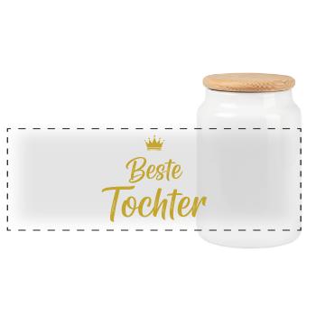 Goldene Krone Beste Tochter - Panorama Keksdose mit Holzdeckel - Weiß - Vorne