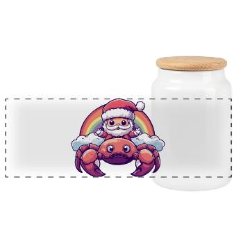 Crab Crab Santa Claus Christmas - Panoramic Cookie Jar with Wooden Lid - white - Front