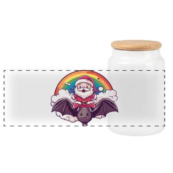 Fledermaus Weihnachtsmann Weihnachten - Panorama Keksdose mit Holzdeckel - Weiß - Vorne