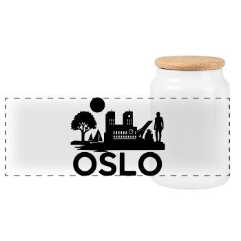 Oslo Silhouette Landmarks - Panoramic Cookie Jar with Wooden Lid - white - Front