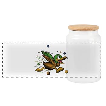 Sprinter duck in a frenzy of color - Panoramic Cookie Jar with Wooden Lid - white - Front