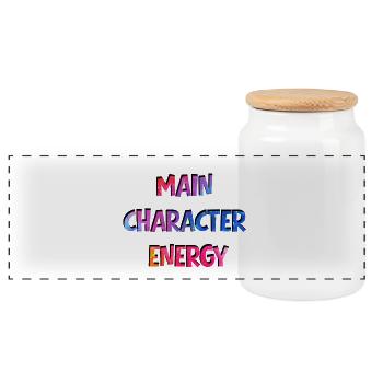 main character energy - Panoramic Cookie Jar with Wooden Lid - white - Front