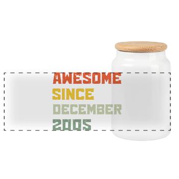 2005 December Retro Vintage Birthday Gift - Panoramic Cookie Jar with Wooden Lid - white - Front
