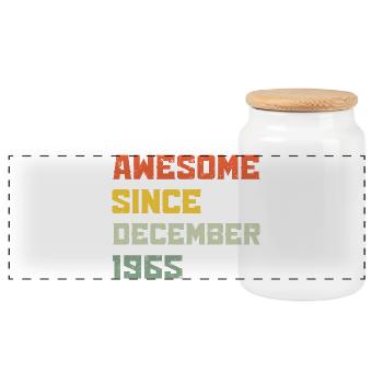 1965 December Retro Vintage Birthday Gift - Panoramic Cookie Jar with Wooden Lid - white - Front
