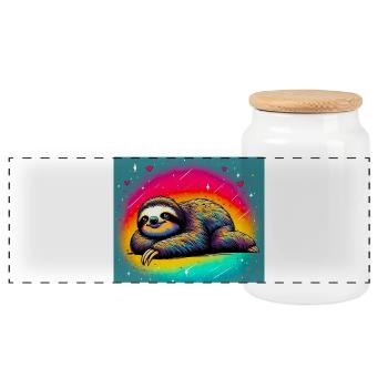 sloth - Panoramic Cookie Jar with Wooden Lid - white - Front
