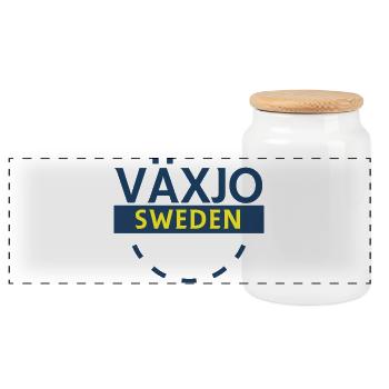 Logo de la ville de Växjö Sweden – Thème bleu et jaune - Boîte à biscuits avec couvercle en bois - blanc - Devant