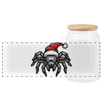 Tarantula Christmas - Panoramic Cookie Jar with Wooden Lid - white - Front