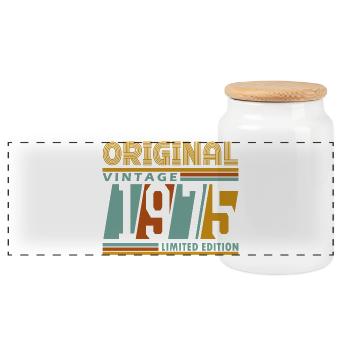 Original Retro Vintage 1975 Limited Edition 50 - Panoramic Cookie Jar with Wooden Lid - white - Front