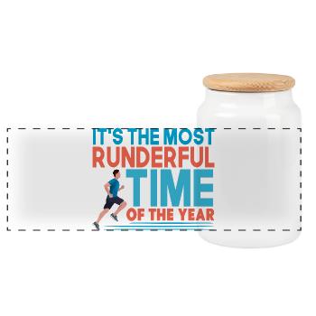 Running Run Most Runderful Time Marathon Runner - Panoramic Cookie Jar with Wooden Lid - white - Front
